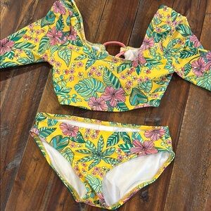 Floral Kids Swim Set - Yellow and Pink